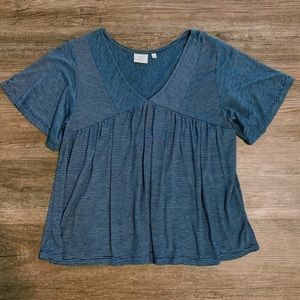 Blue and white stripe v neck top